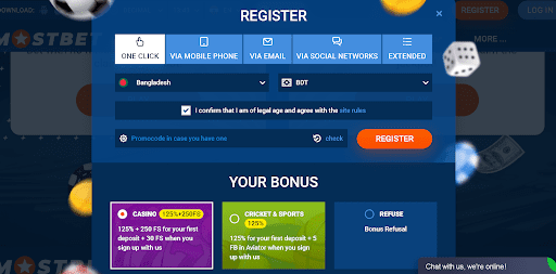 MostBet registration block for new players