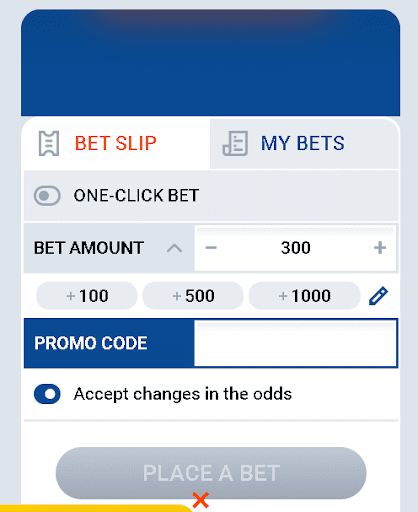 Bet slip with promocode at MostBet
