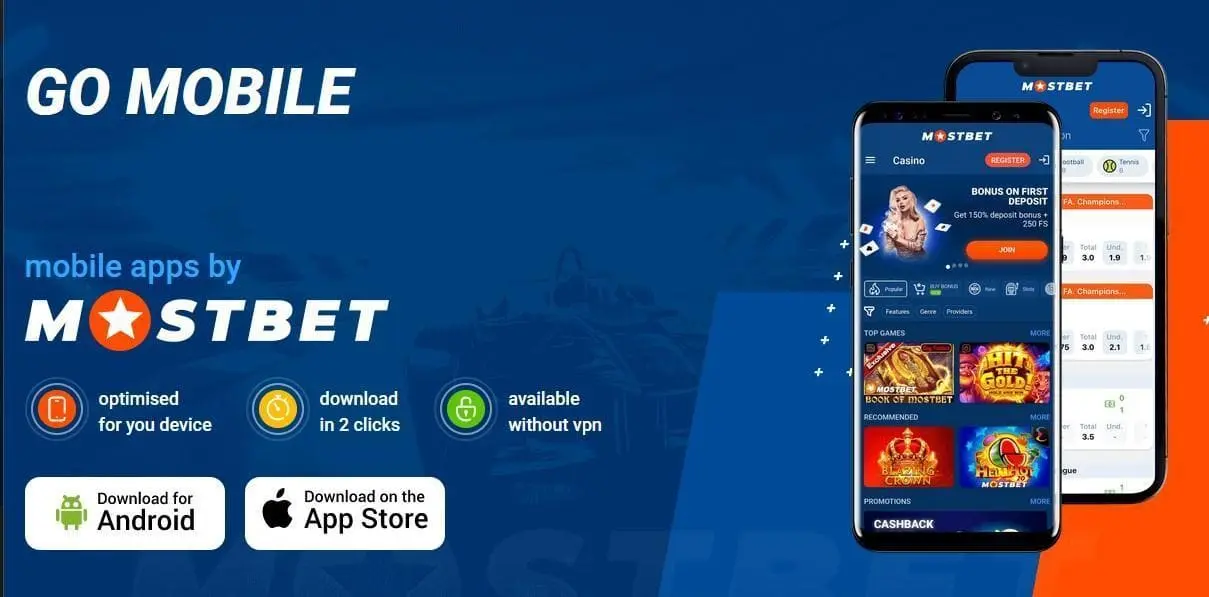 MostBet mobile app download page.